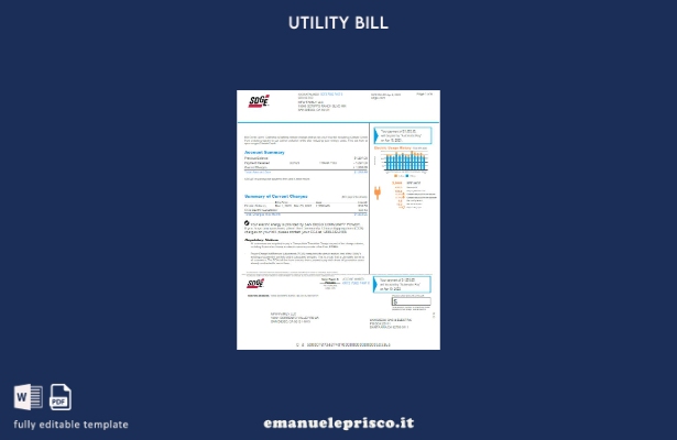 modello di bolletta delle utenze SDGE USA in stile verificato